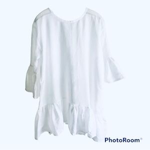 Tunic Top Plus Size 22W Long White Linen Asymmetrical Ruffle Lightweight